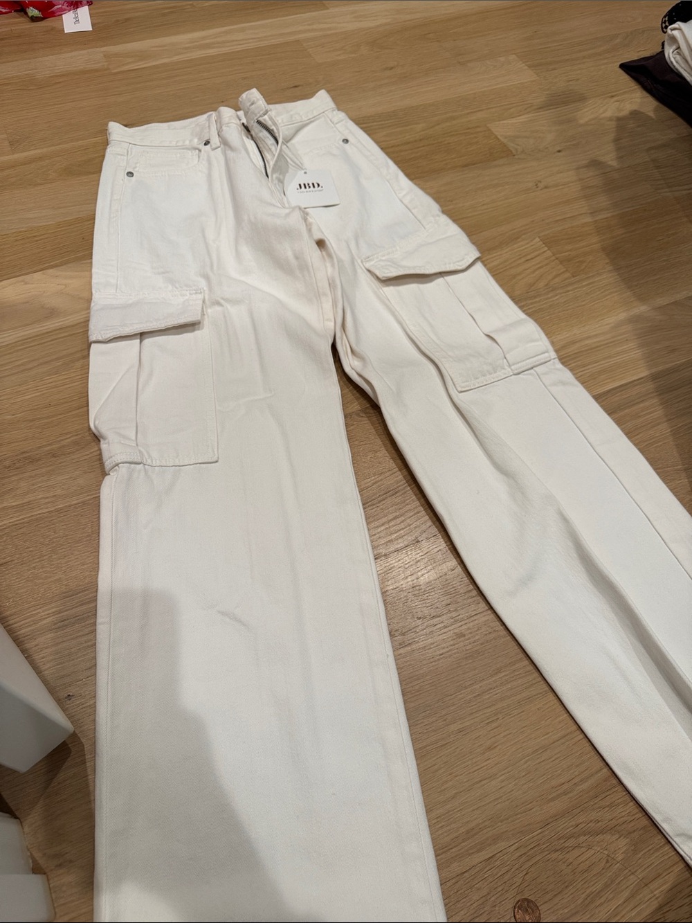 Just Black womens White Cargo Pants with Utility Pockets